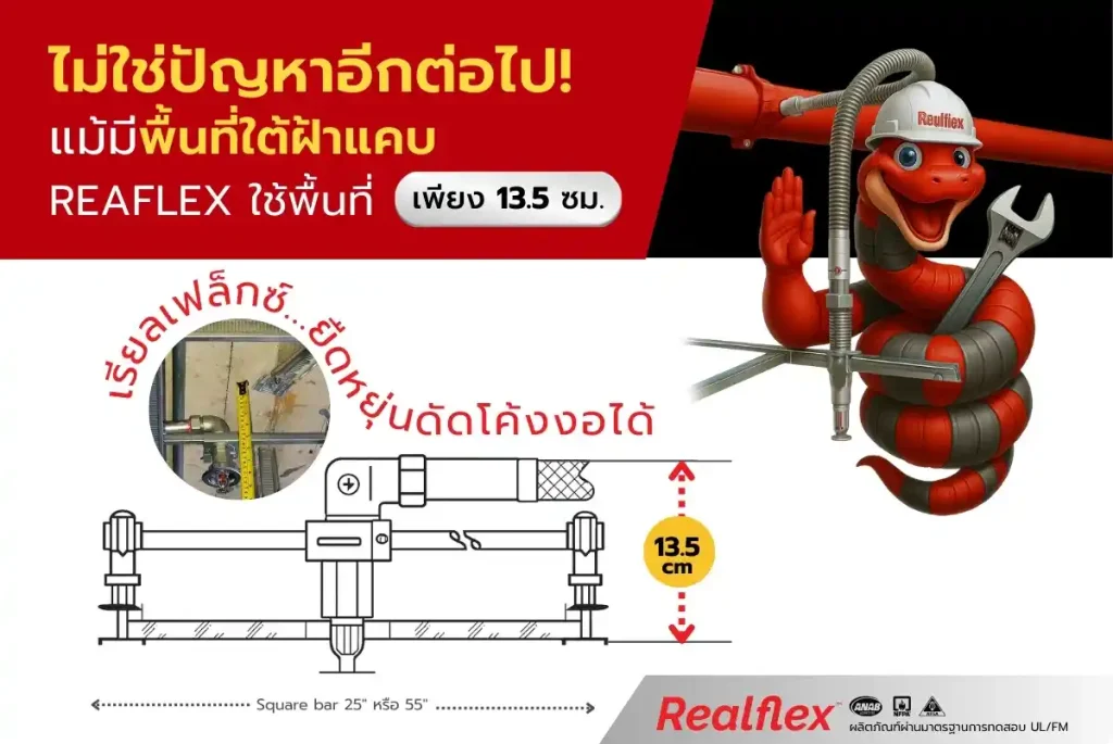 ไม่ใช่ปัญหาอีกต่อไป! แม้มีพื้นที่ใต้ฝ้าแคบ... 𝗥𝗘𝗔𝗙𝗟𝗘𝗫 ใช้พื้นที่ เพียง 13.5 ซม.
